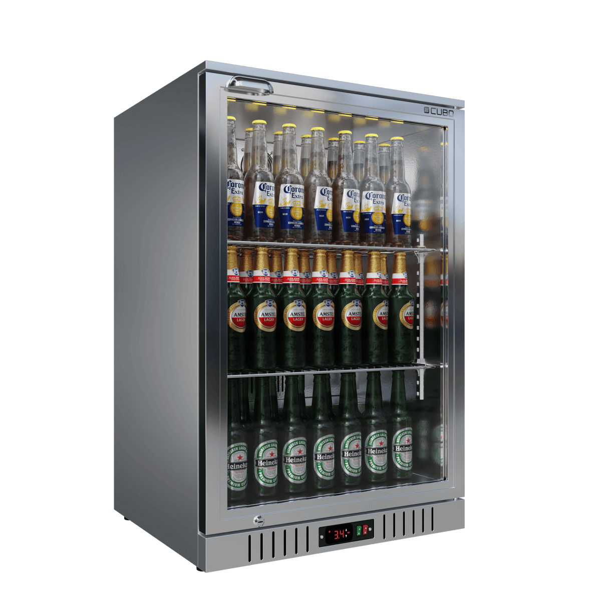 CUBO Bar Fridge 133L - 1 Glass Door Stainless Steel - Lockable - 72 Bottles - Energy Efficient - CS-130H-S-EE