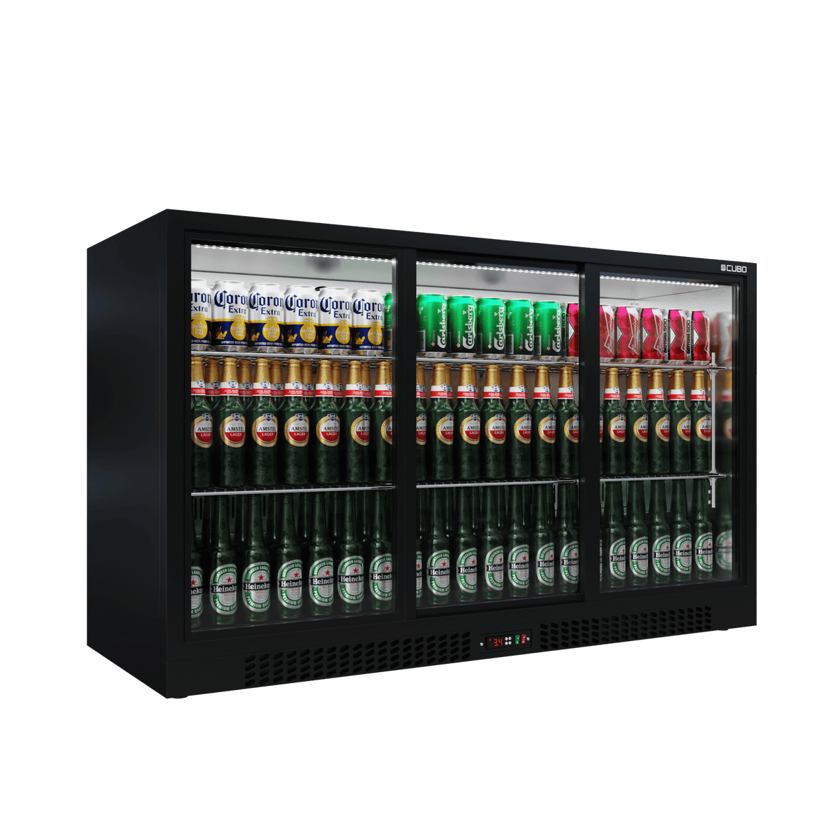 Cubo Barkoelkast 293L - 3 Schuifdeuren van glas met laag profiel - Afsluitbaar - CS-320SC-EE