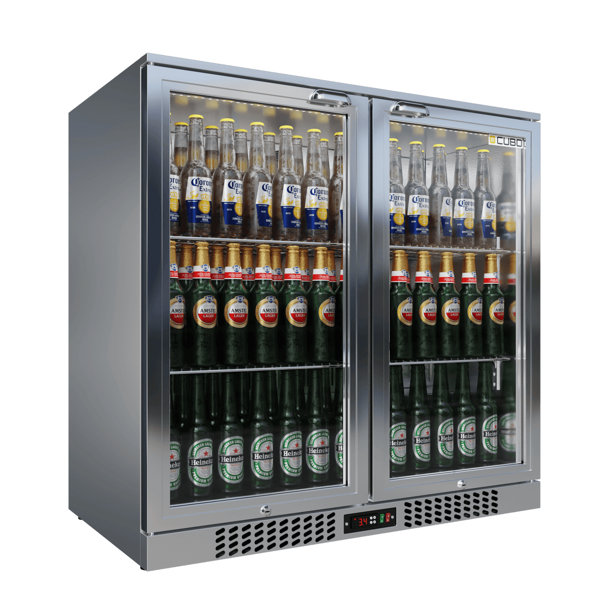 Cubo Barkoelkast 207L - 2 Scharnierende glazen deuren RVS - Afsluitbaar met slot - 195 Flessen - Energiezuinig - CS-210H-S-EE