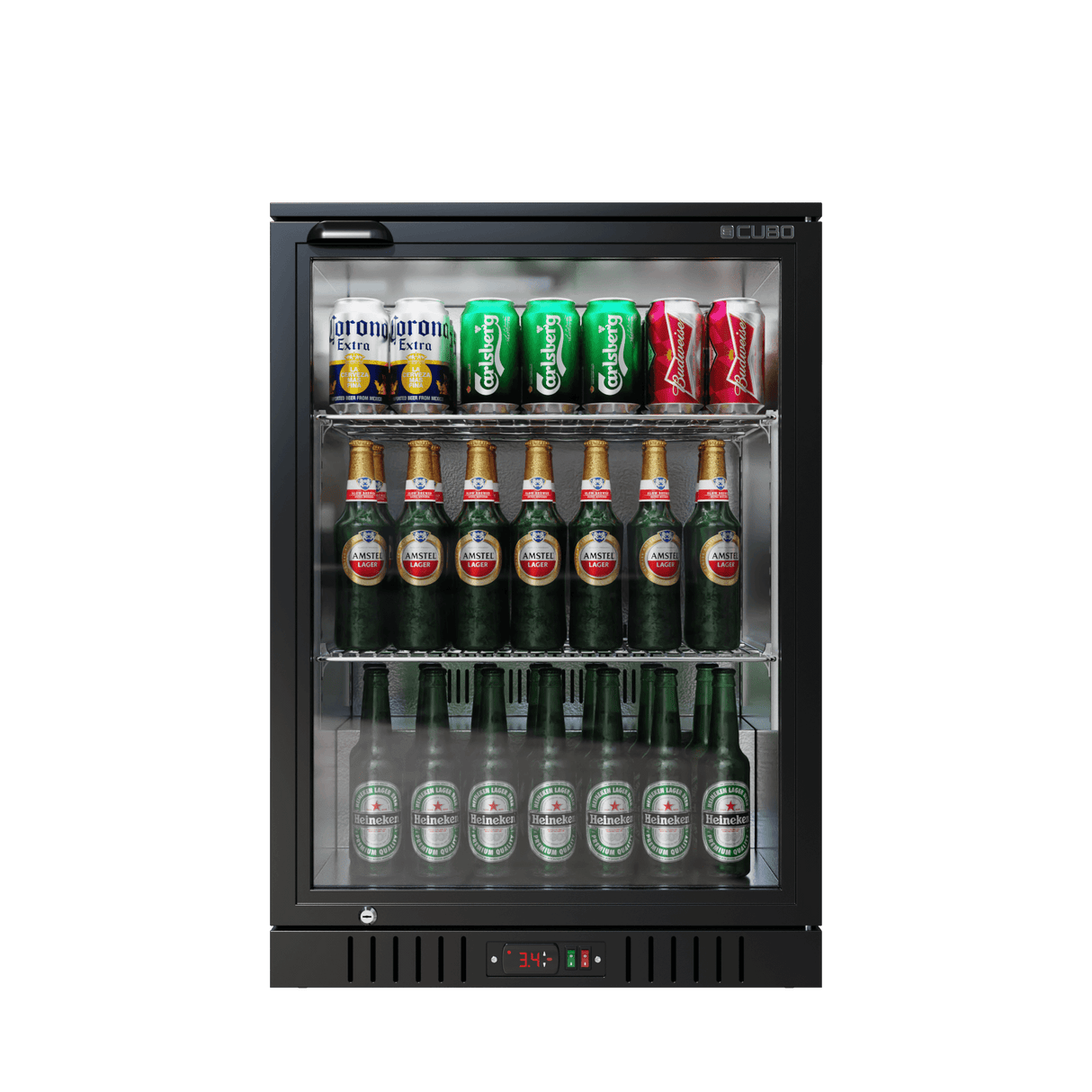 CUBO Barkoelkast 121L - 1 glazen deur met laag profiel - Afsluitbaar - Energiezuinig - CS-130HC-EE