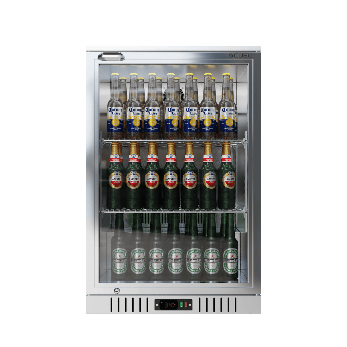 CUBO Bar Fridge 133L - 1 Glass Door Stainless Steel - Lockable - 72 Bottles - Energy Efficient - CS-130H-S-EE