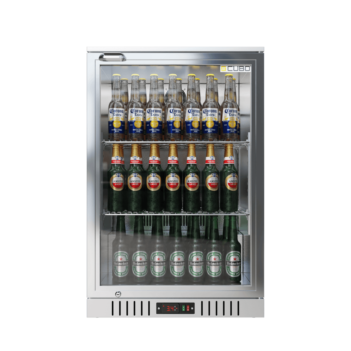 Cubo Barkoelkast 133L - 1 Glazen deur RVS - Afsluitbaar met slot - 72 flessen - Energiezuinig - CS-130H-S-EE