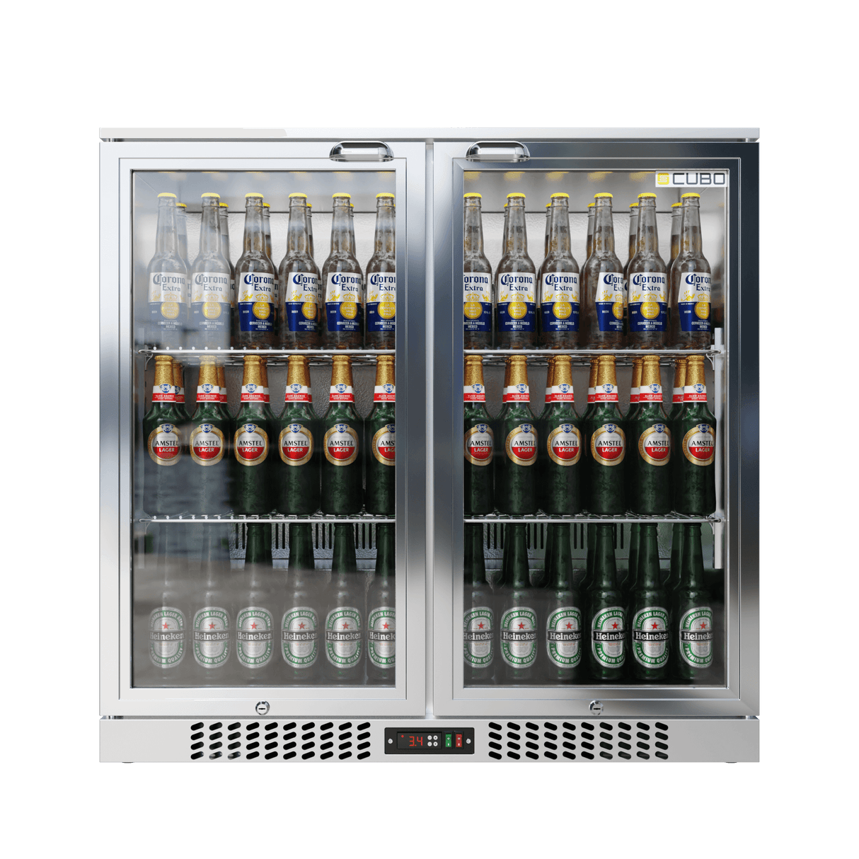 Cubo Barkoelkast 207L - 2 Scharnierende glazen deuren RVS - Afsluitbaar met slot - 195 Flessen - Energiezuinig - CS-210H-S-EE