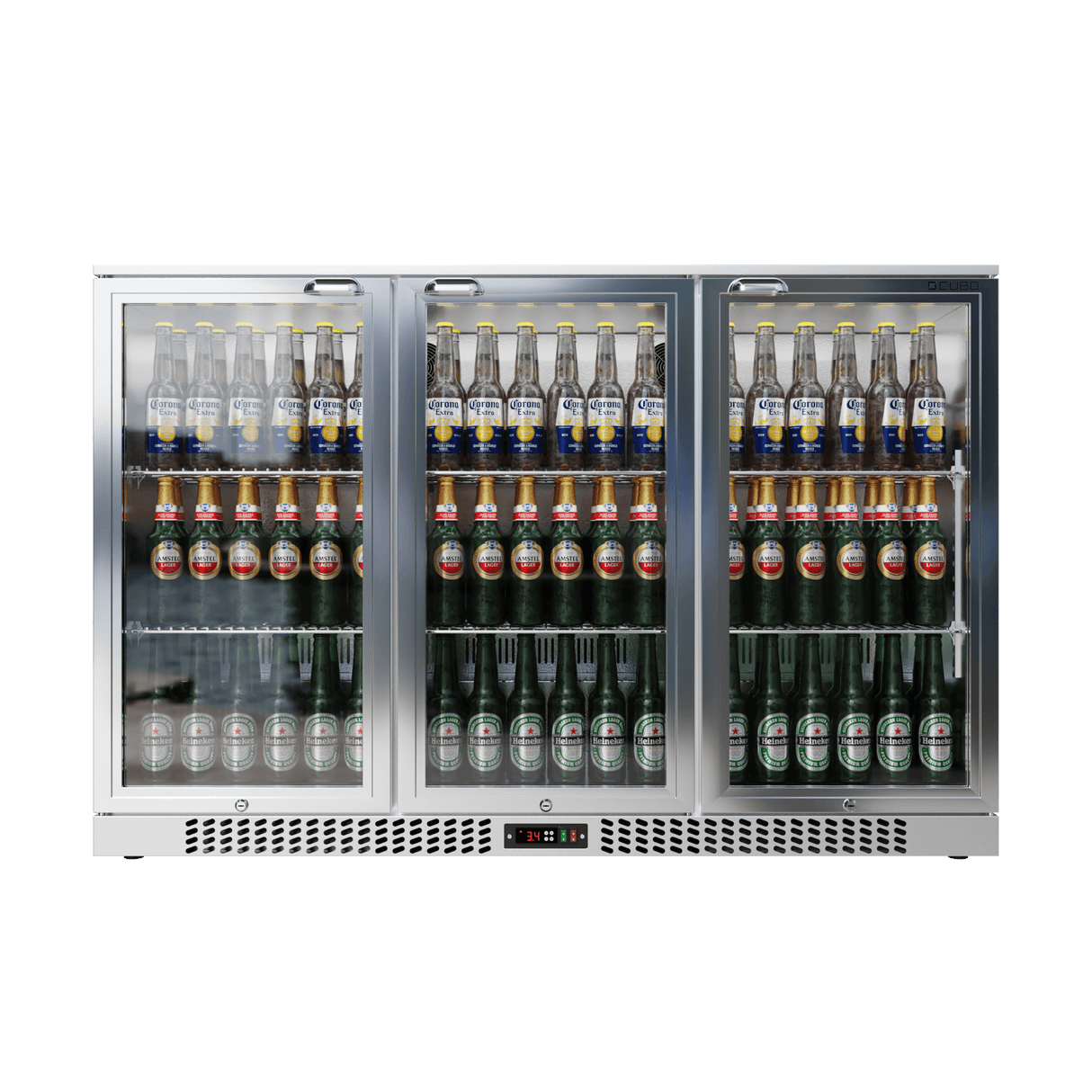 CUBO Bar Fridge 324L - 3 Hinged Glass Doors Stainless Steel - Lockable - 315 Bottles - Energy Efficient - CS-320H-S-EE