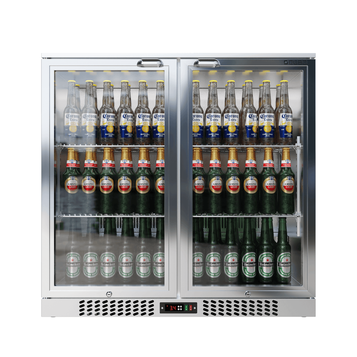 CUBO Bar Fridge 207L - 2 Hinged Glass Doors Stainless Steel - Lockable - 195 bottles - Energy Efficient - CS-210H-S-EE