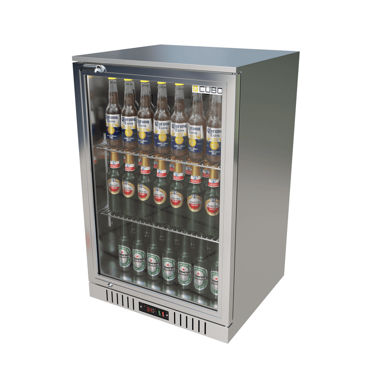Cubo Barkoelkast 133L - 1 Glazen deur RVS - Afsluitbaar met slot - 72 flessen - Energiezuinig - CS-130H-S-EE