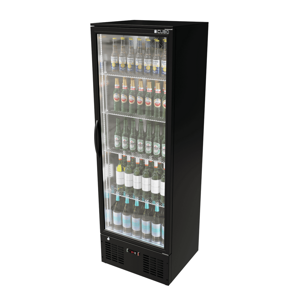 Cubo Drankenkoelkast 300L - Zwart met RVS binnenkant - 1 glazen deur met LED-verlichting - Afsluitbaar met slot - Energiezuinig - CS-310H