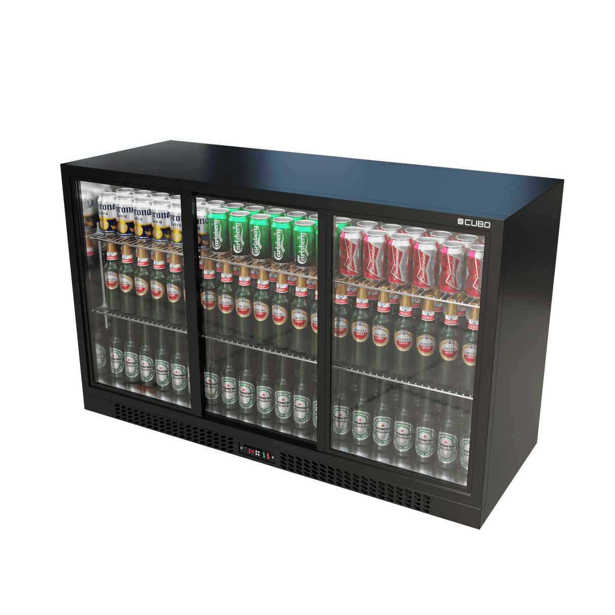 Cubo Barkoelkast 293L - 3 Schuifdeuren van glas met laag profiel - Afsluitbaar - CS-320SC-EE