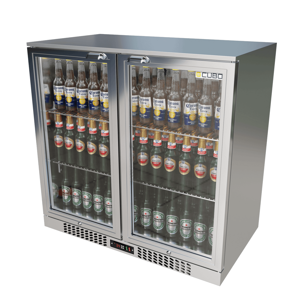 Cubo Barkoelkast 207L - 2 Scharnierende glazen deuren RVS - Afsluitbaar met slot - 195 Flessen - Energiezuinig - CS-210H-S-EE