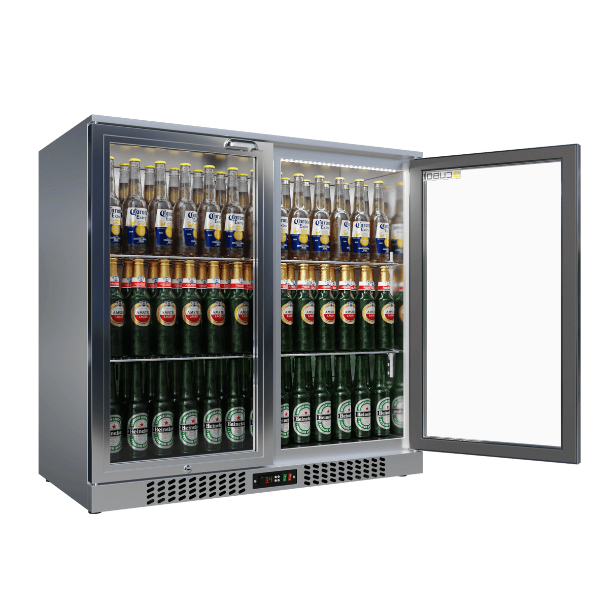 Cubo Barkoelkast 207L - 2 Scharnierende glazen deuren RVS - Afsluitbaar met slot - 195 Flessen - Energiezuinig - CS-210H-S-EE