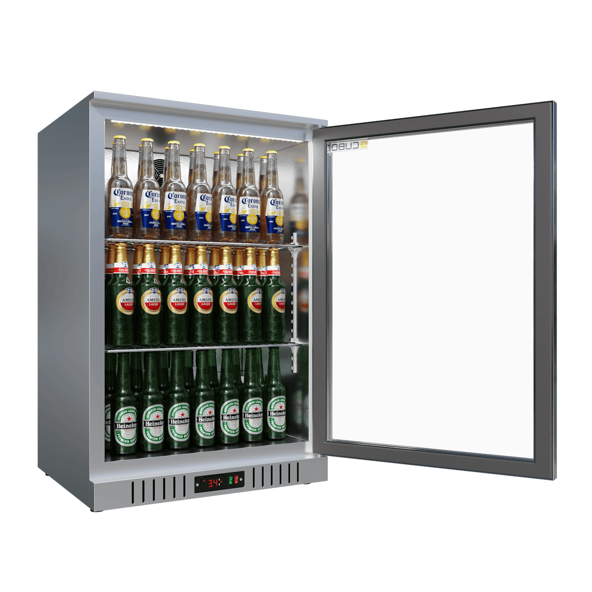 Cubo Barkoelkast 133L - 1 Glazen deur RVS - Afsluitbaar met slot - 72 flessen - Energiezuinig - CS-130H-S-EE