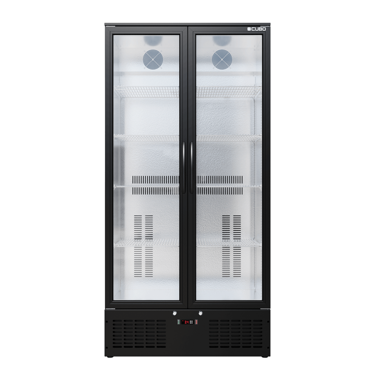 CUBO Upright Bar Fridge 477L - Black with Stainless Steel Interior - 2 Glass Doors with LED Lighting - Lockable with Key - Energy Efficient - CS-510H