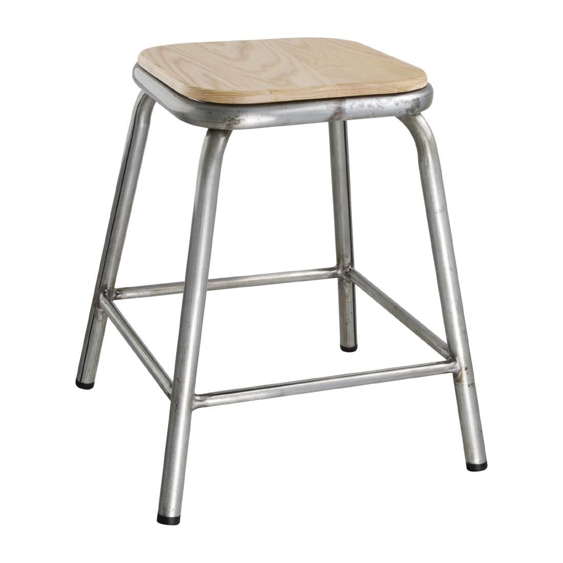 Bolero Galvanised Steel Low Stools with Wooden Seatpad (Pack of 4) - DE478 Bolero