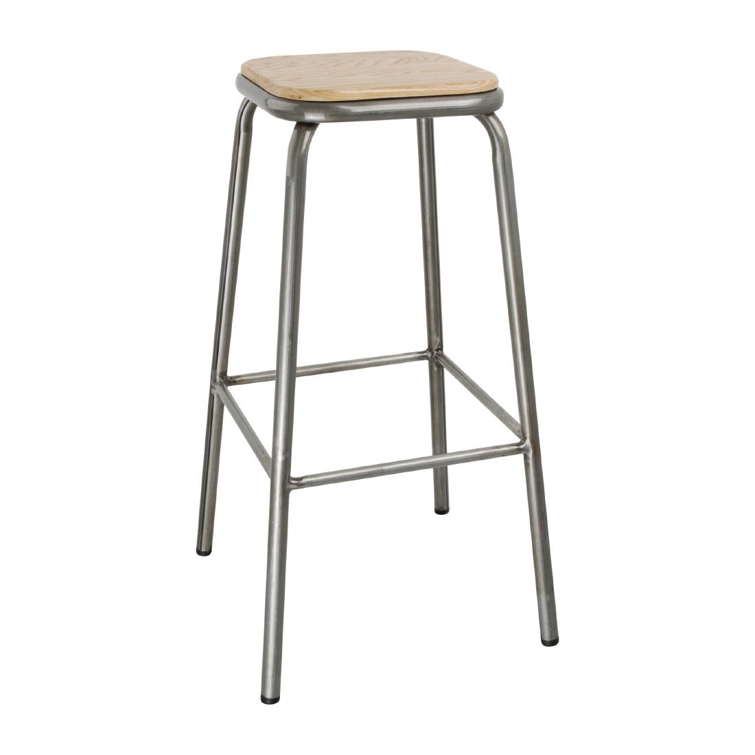 Bolero Galvanised Steel High Stools with Wooden Seatpad (Pack of 4) - DE479 Bolero