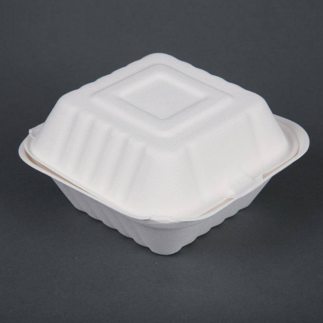 Fiesta Compostable Bagasse Burger Boxes with Side Ridges 153mm (Pack of 500) - DW246 Fiesta