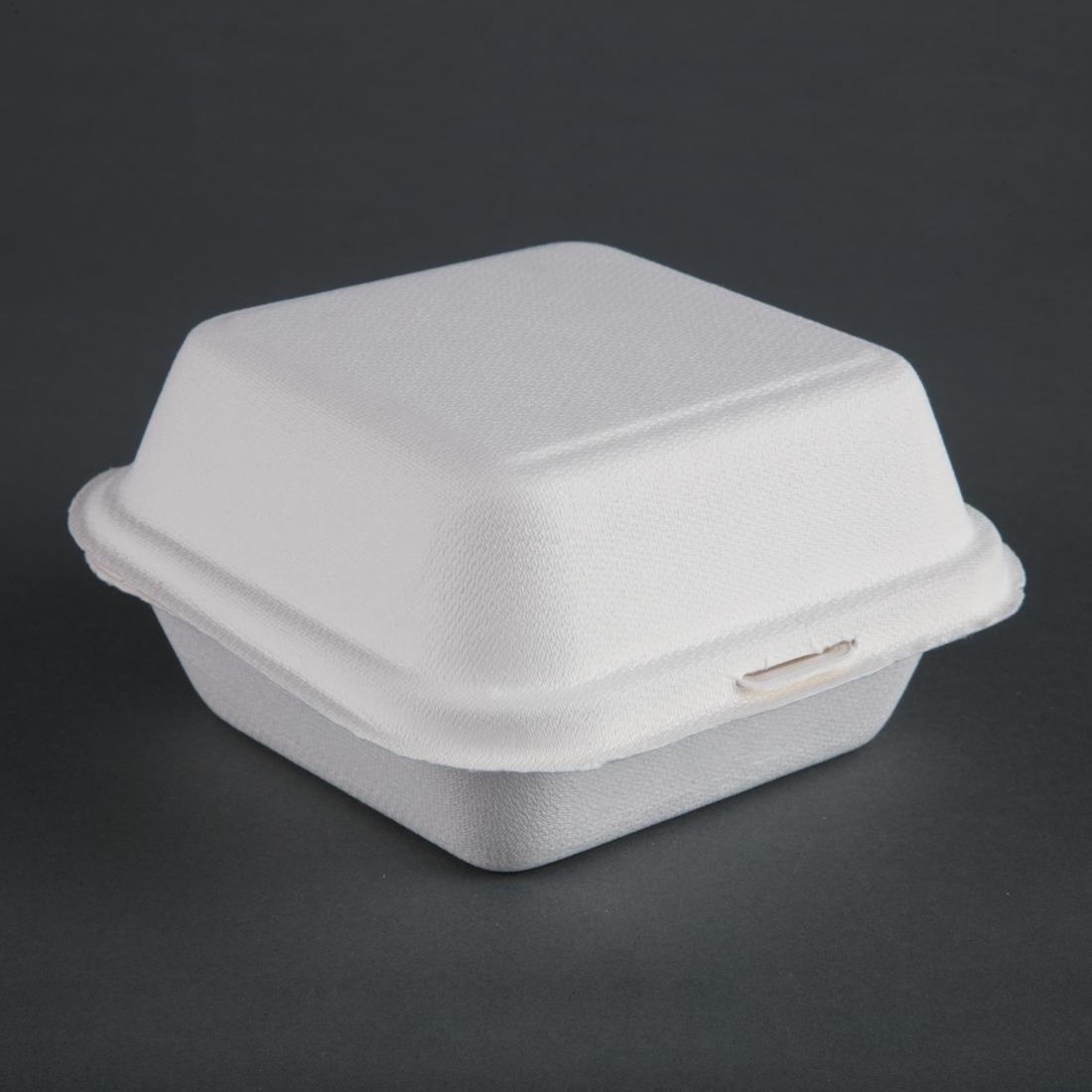 Fiesta Compostable Bagasse Burger Boxes with Bottom Ridges 157mm (Pack of 500) - DW247 Fiesta