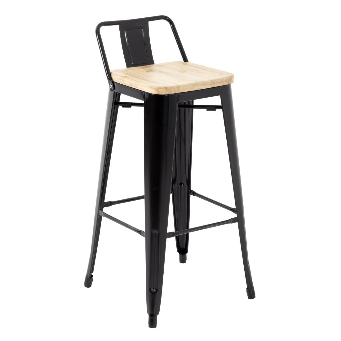 Bolero Bistro Backrest High Stools with Wooden Seat Pad Black (Pack of 4) - FB623 Bolero