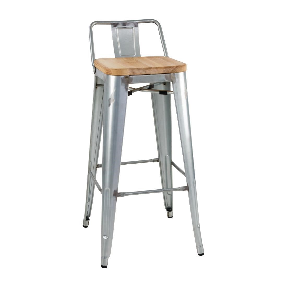 Bolero Bistro Backrest High Stools with Wooden Seat Pad Galvanised Steel (Pack of 4) - FB627 Bolero