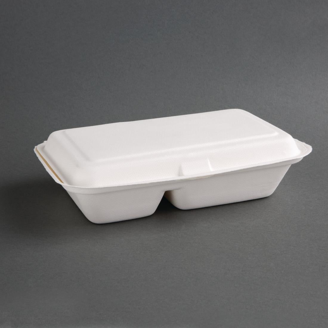 Fiesta Compostable Bagasse Hinged 2-Compartment Food Containers 253mm (Pack of 200) - FC524 Fiesta