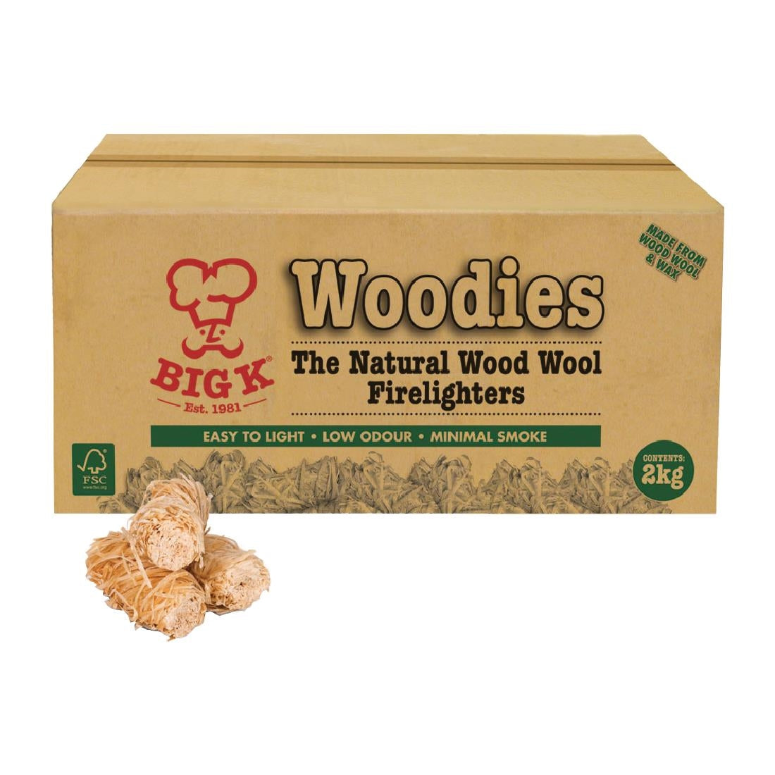 Big K Woodies Natural Wood Wool Firelighters 2Kg - FJ729 Big K