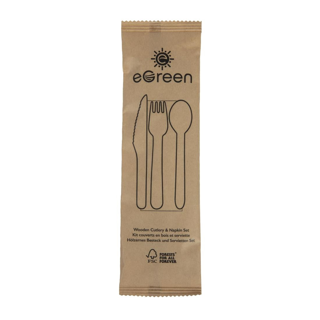 eGreen Individually Kraft Wrapped 4-in-1 Wooden Cutlery Set (Pack of 250) - FS168 eGreen