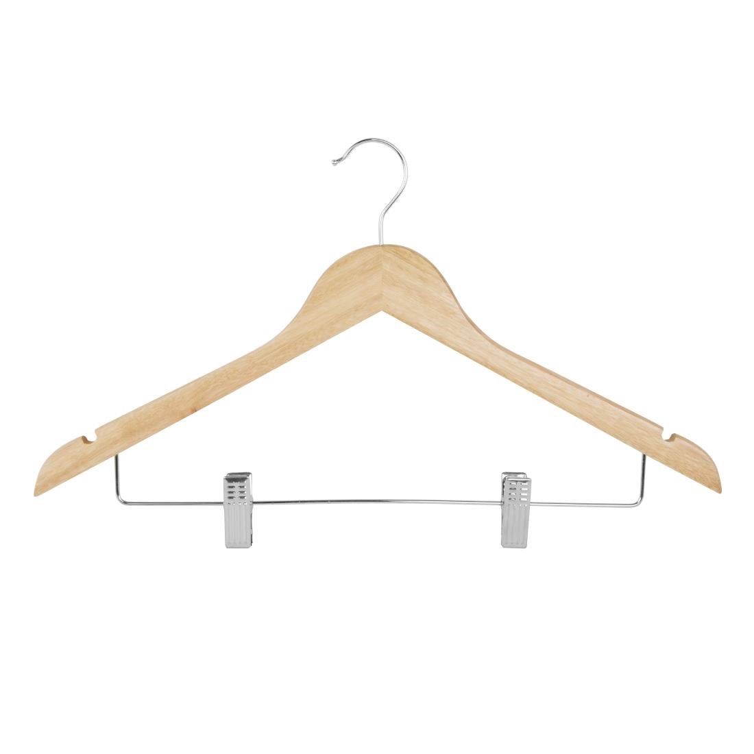 Bolero Wooden Hanger with Anti-Slip Clips (Pack of 10) - FU396 Bolero