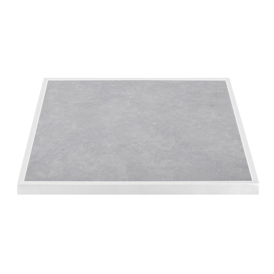 Bolero Light Grey Stone Effect Outdoor Tempered Glass Table Top White Trim 700mm - FU514 Bolero
