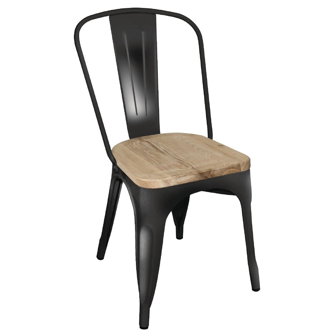 Bolero Bistro Side Chairs with Wooden Seat Pad Black (Pack of 4) - GG707 Bolero