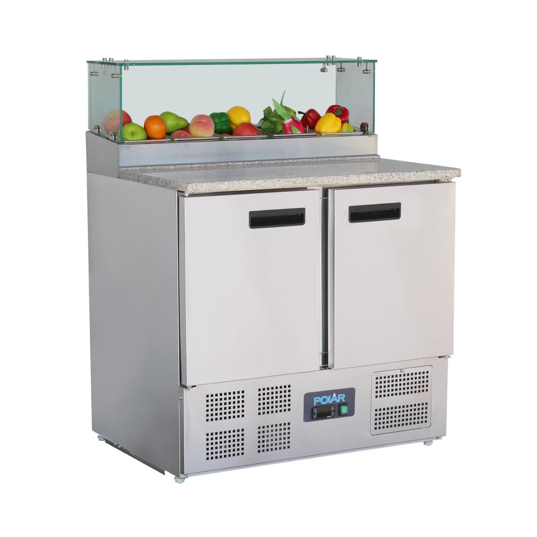 Polar G-Series 2 Door Pizza Prep Counter with Glass Sneeze Guard 256Ltr - GH266 Polar