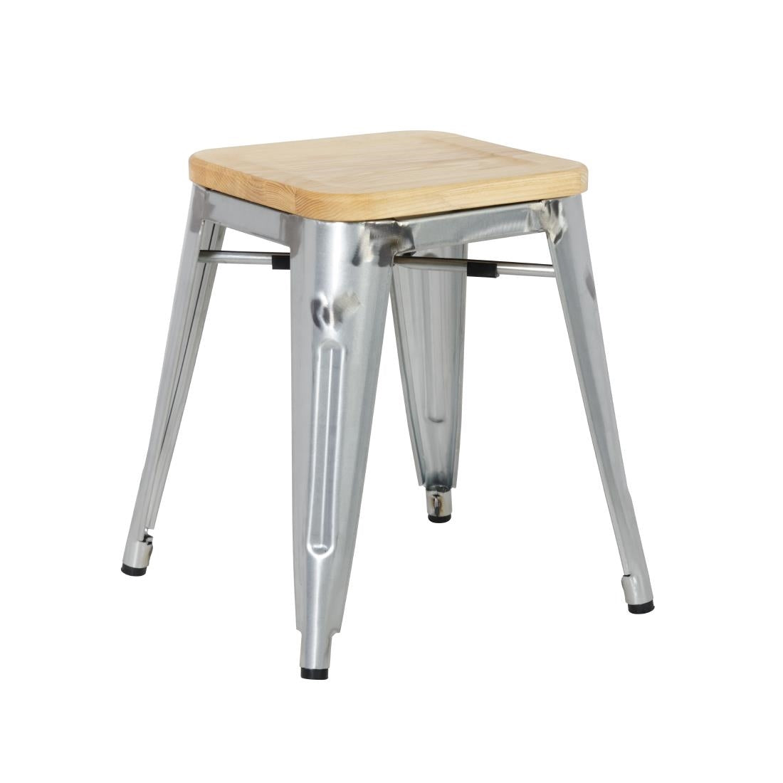 Bolero Bistro Low Stools with Wooden Seat Pad Galvanised Steel (Pack of 4) - GM634 Bolero