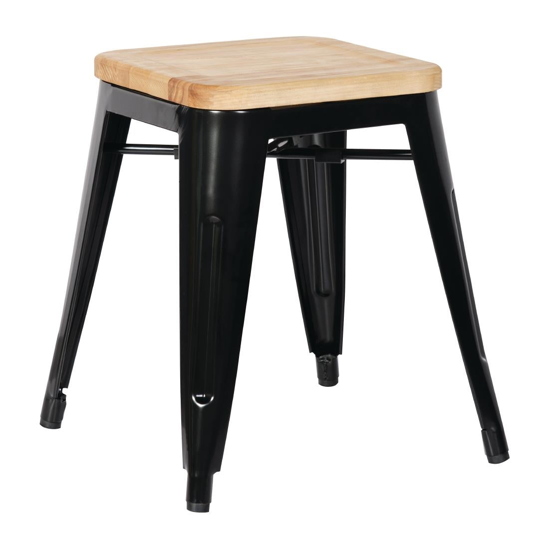 Bolero Bistro Low Stools with Wooden Seat Pad Black (Pack of 4) - GM635 Bolero