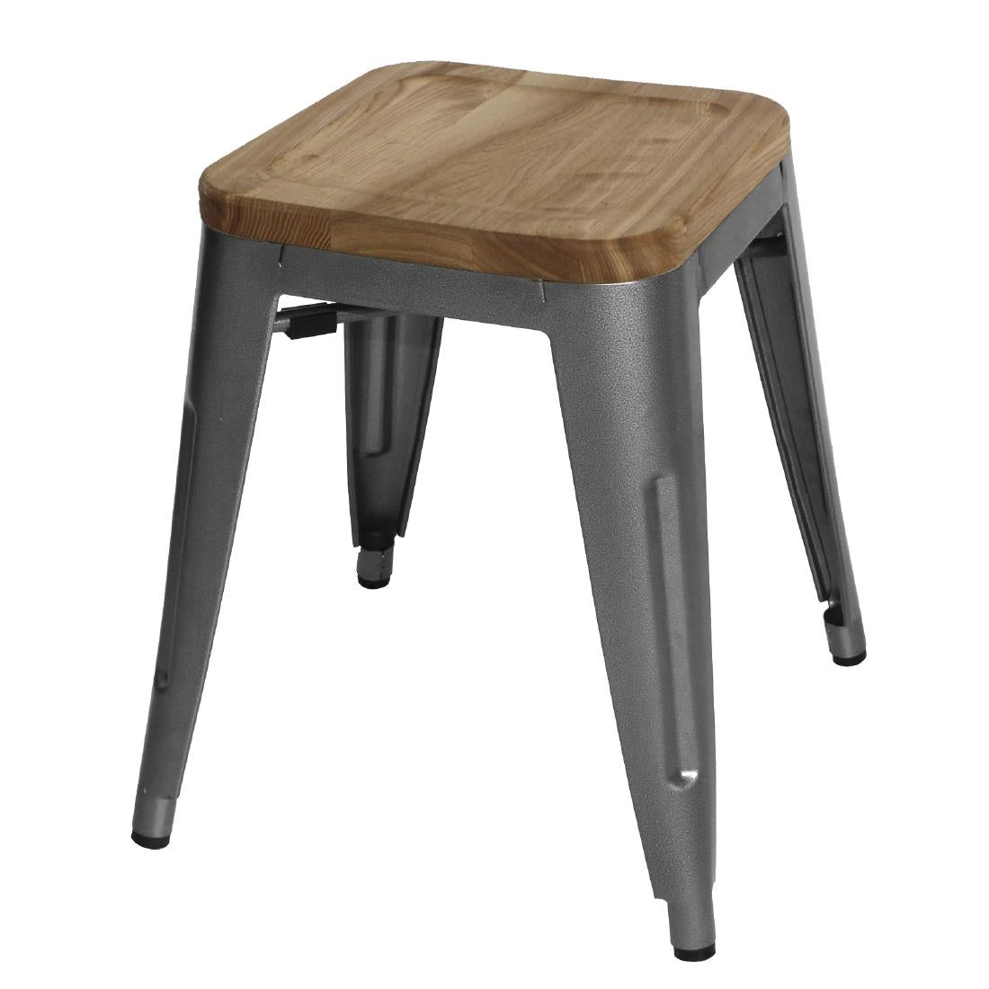 Bolero Bistro Low Stools with Wooden Seat Pad Gun Metal (Pack of 4) - GM636 Bolero