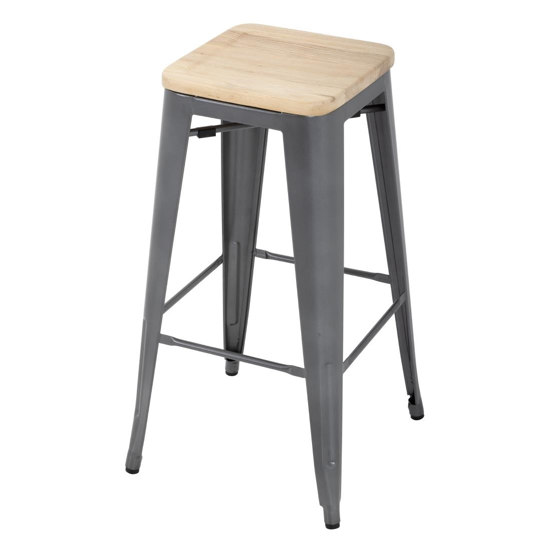 Bolero Bistro High Stools with Wooden Seat Pad Gun Metal (Pack of 4) - GM639 Bolero