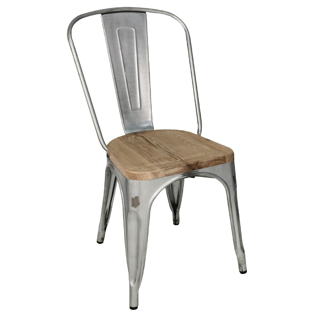 Bolero Bistro Side Chairs with Wooden Seat Pad Galvanised Steel (Pack of 4) - GM642 Bolero