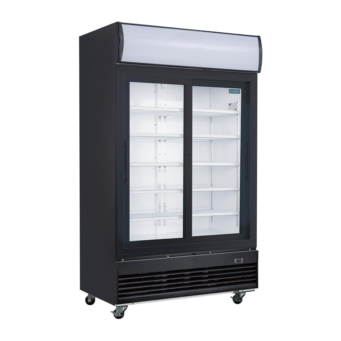 Polar G-Series Upright Sliding Door Display Cooler with Light Box 950Ltr Black - GM814 Polar