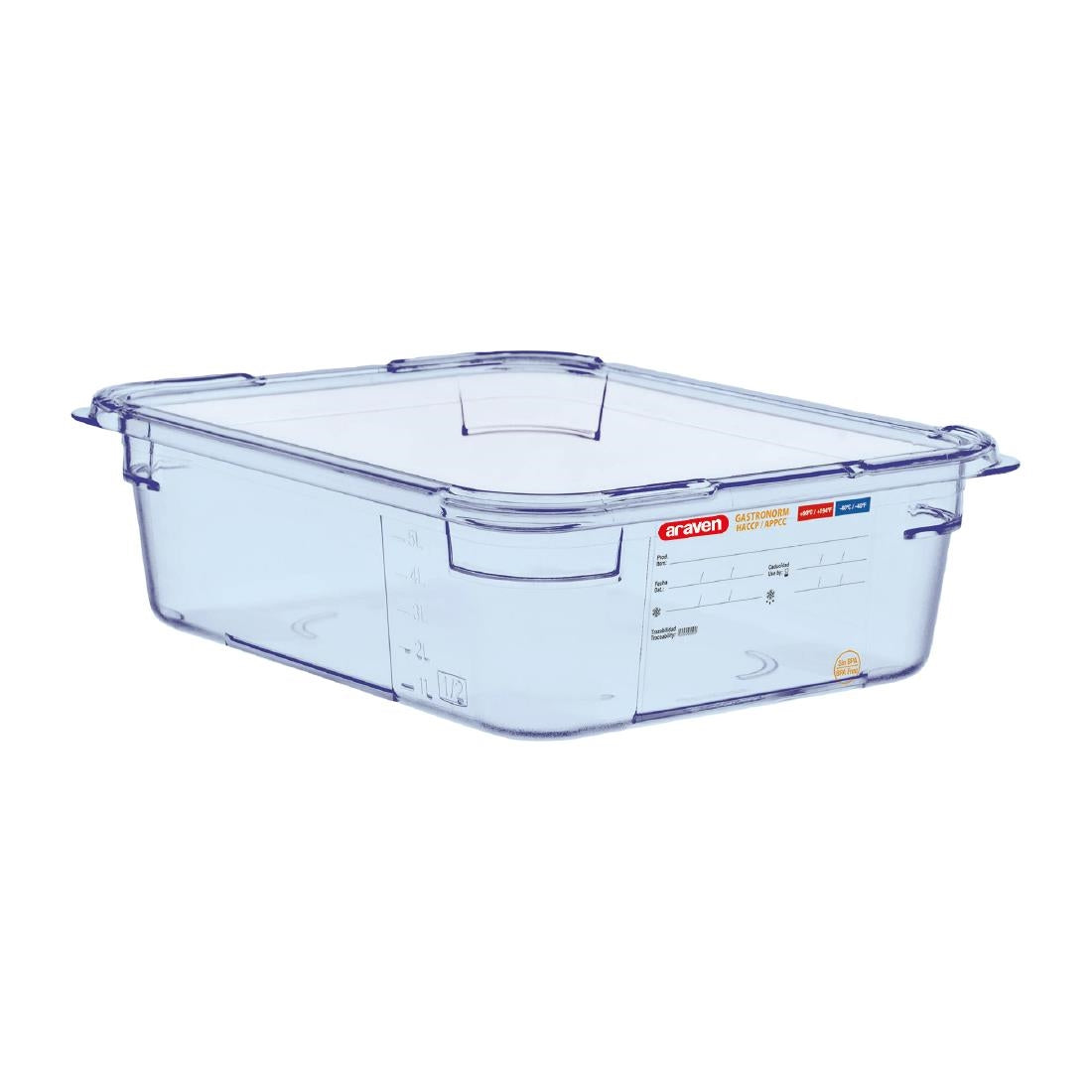 Araven ABS Food Storage Container Blue GN 1/2 100mm - GP584 Araven