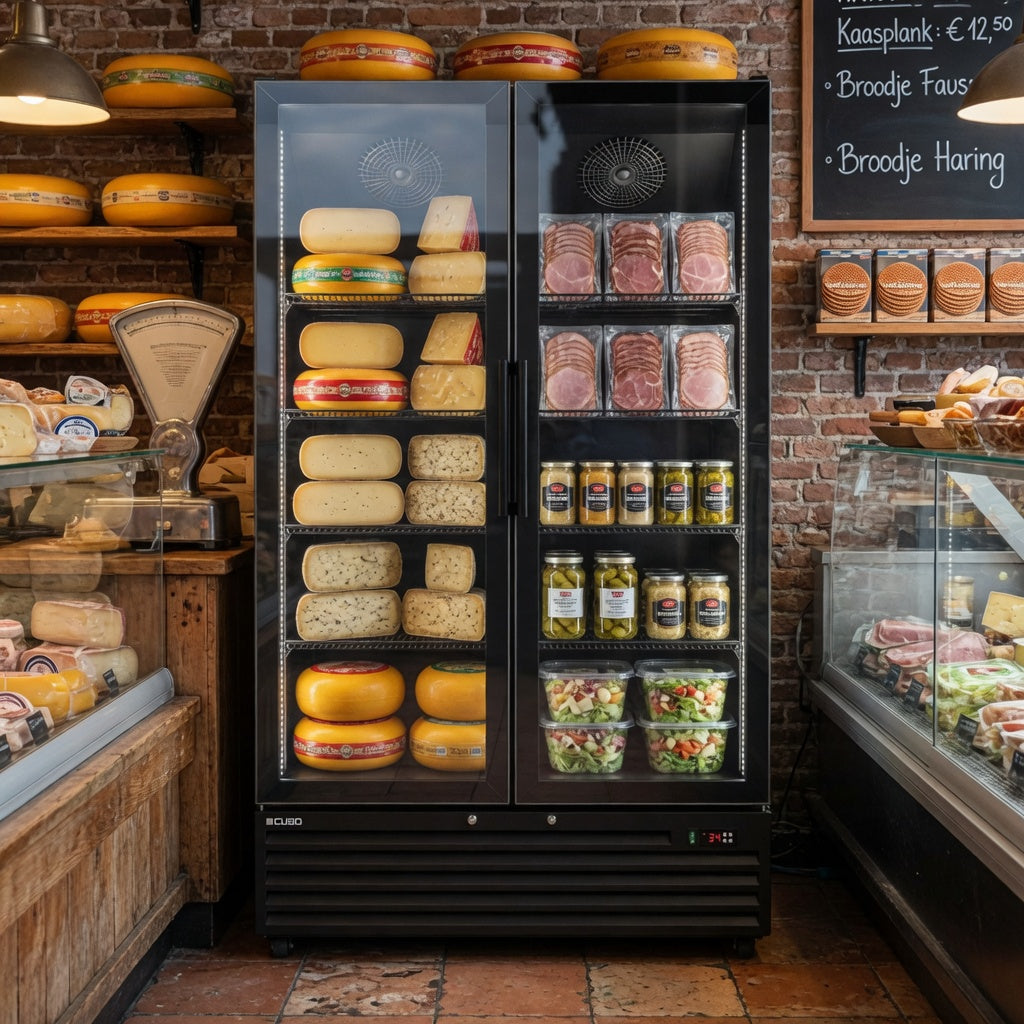 CUBO Display Fridge 879L - 2 Door - 10 Shelves - Glass Door - Black Interior - CS-SU1000