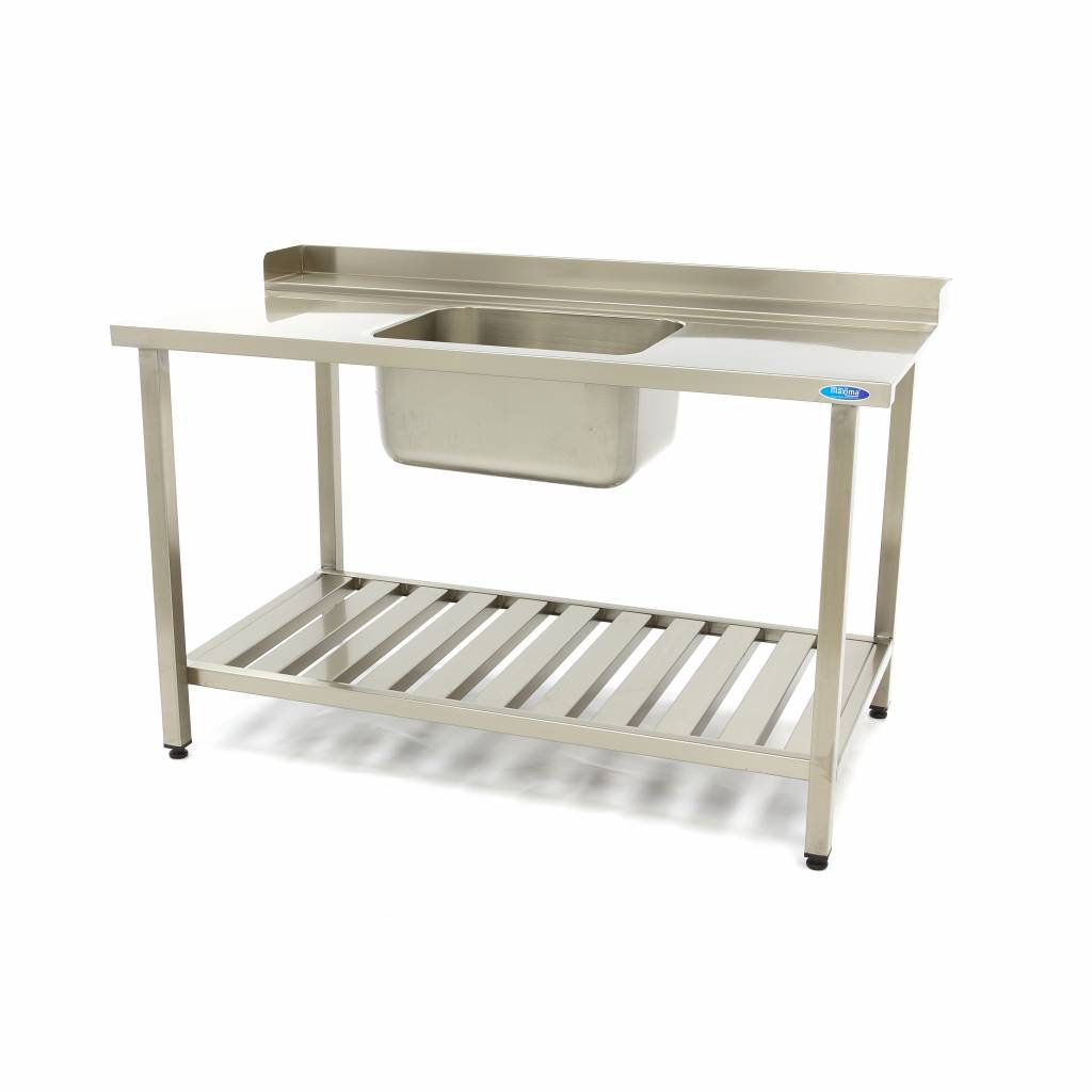 Maxima Dishwasher Table - 140 x 75cm - Right - with Sink and Backsplash - incl Storage Shelf - 09201040