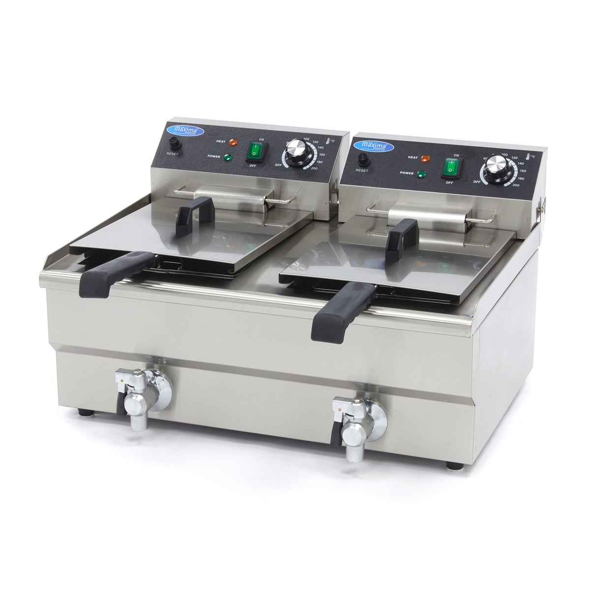Maxima Deep Fryer - 2 x 13L - 2 Baskets - with Drain Tap - 09365231