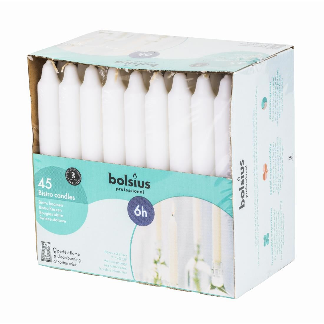 Bolsius 7" Bistro Candles White (Pack of 45) - P963 Bolsius