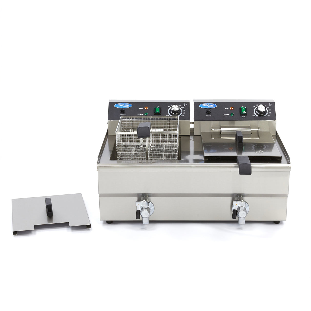Maxima Deep Fryer - 2 x 16L - 2 Baskets - with Drain Tap - 09365011