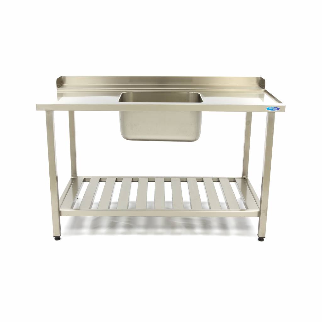 Maxima Dishwasher Table - 140 x 75cm - Right - with Sink and Backsplash - incl Storage Shelf - 09201040