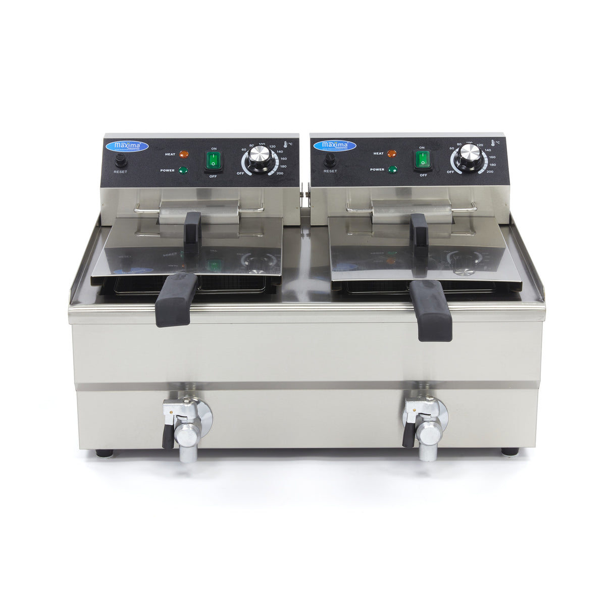 Maxima Deep Fryer - 2 x 13L - 2 Baskets - with Drain Tap - 09365231