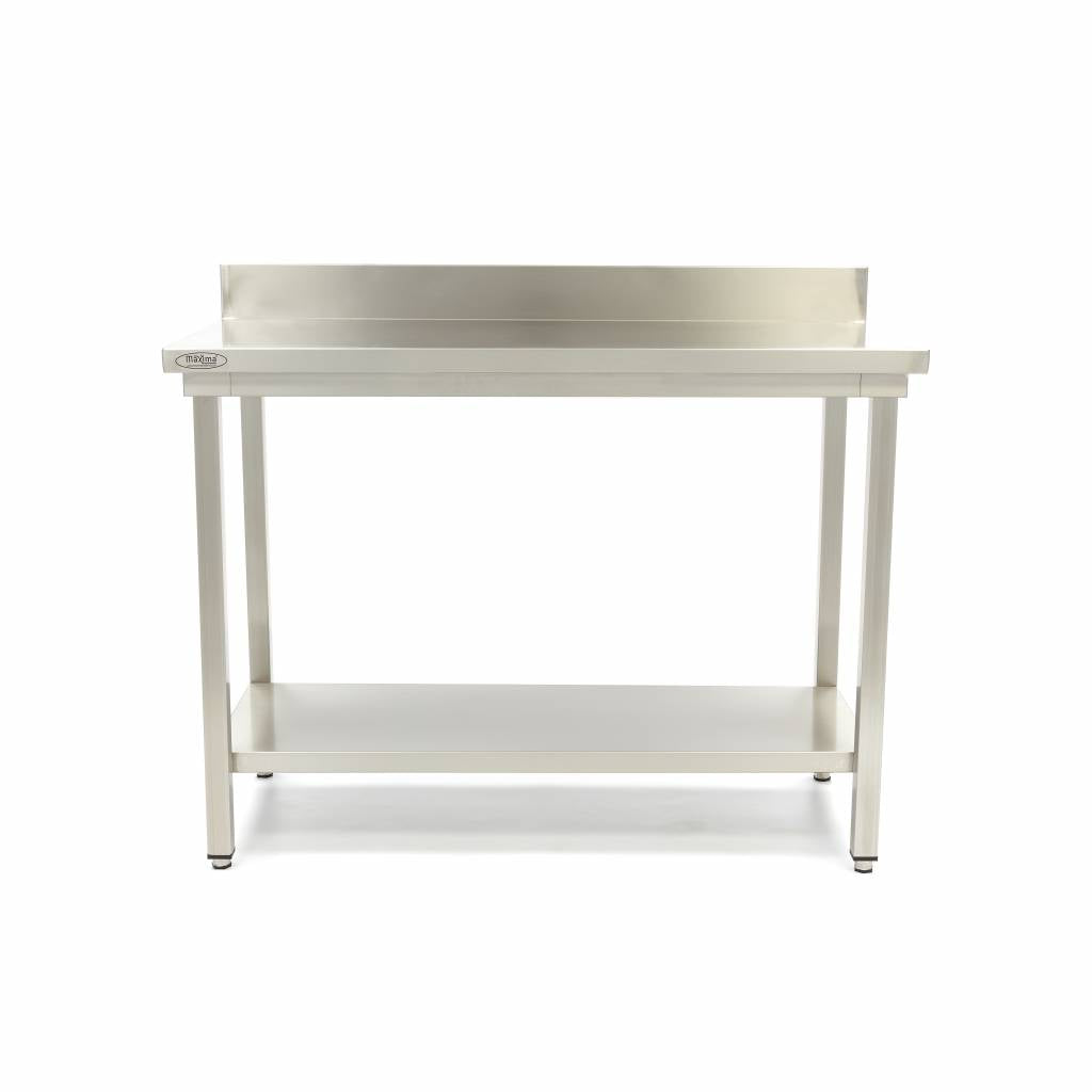 Maxima Stainless Steel Table - 180 x 60cm - Adjustable Height - with Backsplash and Storage Shelf - 09300992