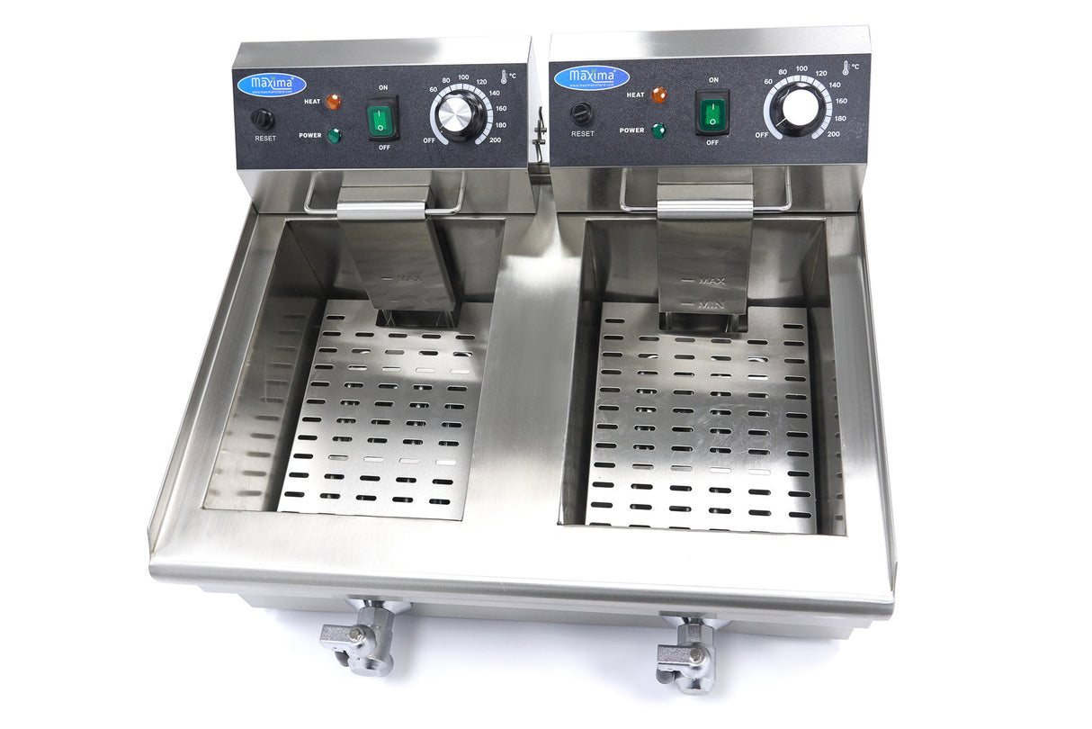 Maxima Deep Fryer - 2 x 10L - 2 Baskets - with Drain Tap - 09365229