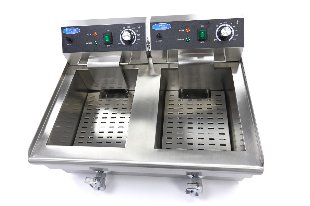 Maxima Deep Fryer - 2 x 13L - 2 Baskets - with Drain Tap - 09365231
