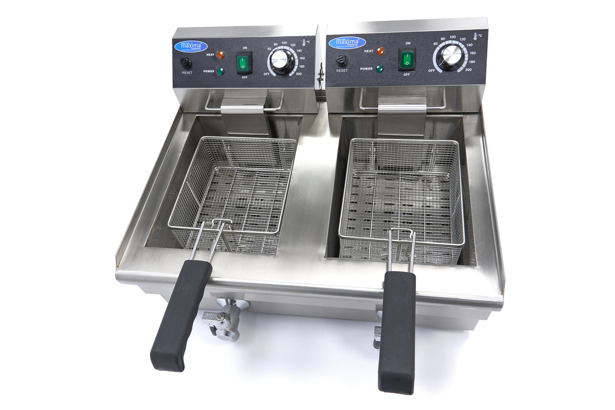 Maxima Deep Fryer - 2 x 10L - 2 Baskets - with Drain Tap - 09365229