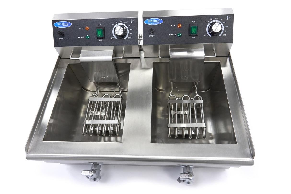 Maxima Deep Fryer - 2 x 13L - 2 Baskets - with Drain Tap - 09365231