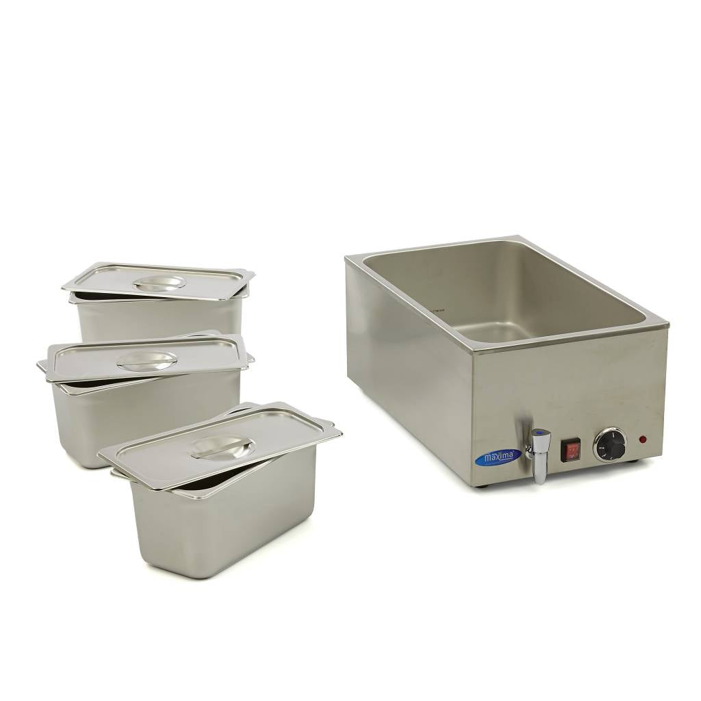 Bain Marie - met Tapkraan - incl. 3x 1/3 GN-Set - Elektrisch - MAXIMA