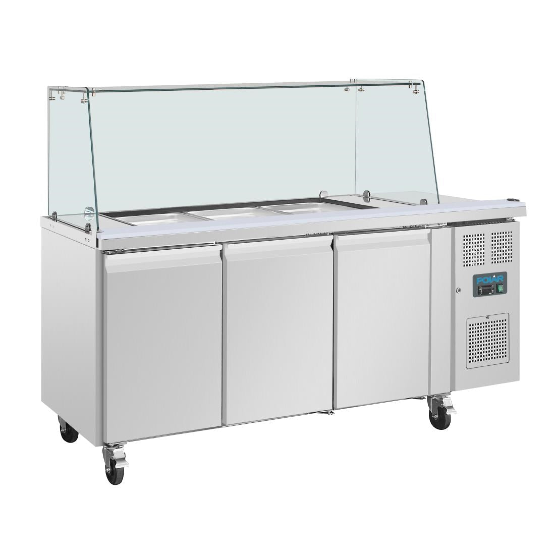 Polar U-Series GN Saladette Counter with Square Sneeze Guard 3 Door - UA018 Polar